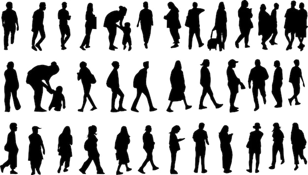 Des silhouettes d'hommes et de femmes dans divers gestes vectoriels