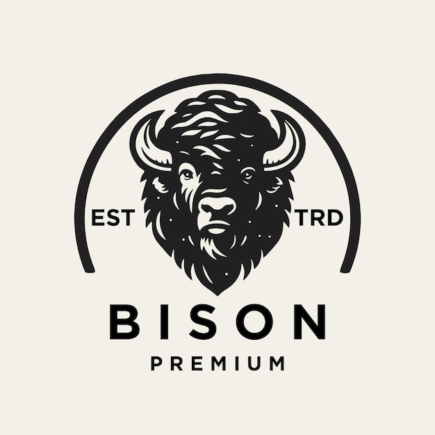 Silhouettes Et Icônes De Bison Logo Noir Couleur Plate Simple élégant