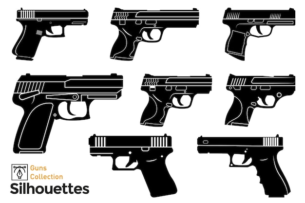 Silhouettes isolées d'armes à feu. Armes isolées.