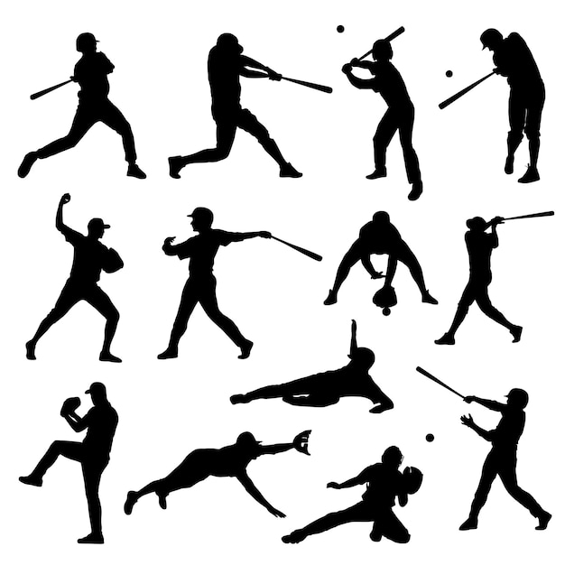 Vecteur silhouettes de joueurs de baseball