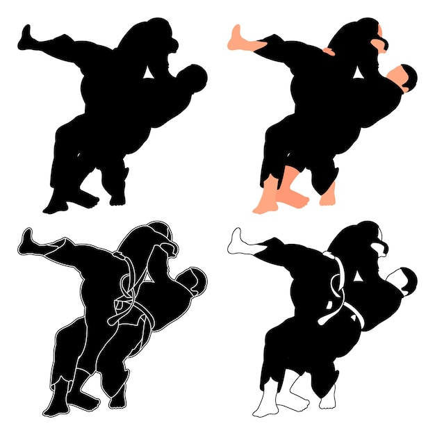 Silhouettes judoiste judoka combattant dans un duel combat judo sport art martial sport silhouettes pack