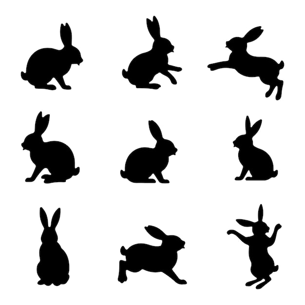 Des silhouettes de lapins dans diverses poses