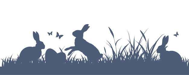 Vecteur des silhouettes de lapins de pâques dans l'herbe illustration vectorielle