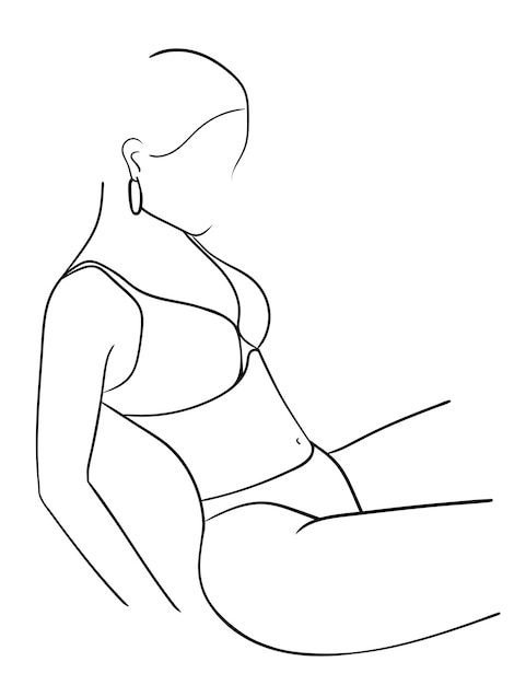 Silhouettes de ligne noire du corps féminin en sous-vêtements. - Illustration vectorielle