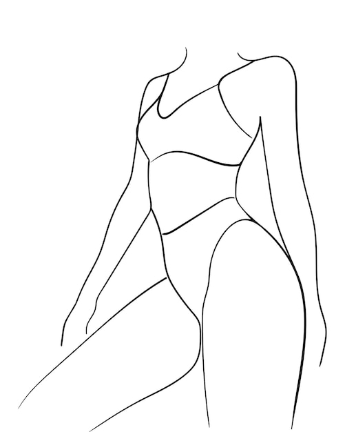 Silhouettes de ligne noire du corps féminin en sous-vêtements. - Illustration vectorielle