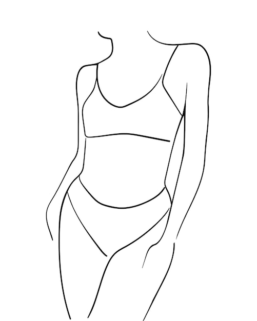 Silhouettes de ligne noire du corps féminin en sous-vêtements. - Illustration vectorielle