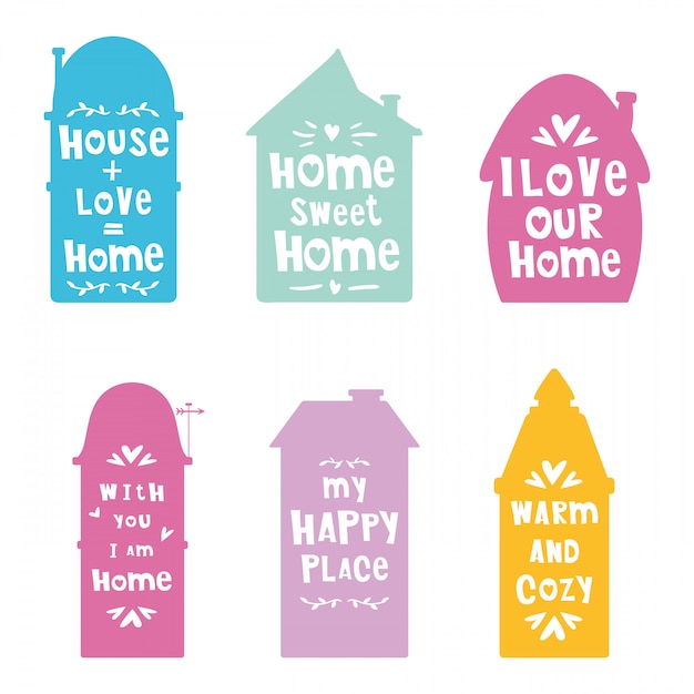 Silhouettes De Maisons Avec Lettrage, Phrases