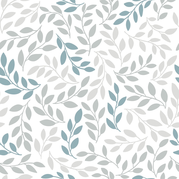 Vecteur silhouettes de modèle sans couture de feuilles identiques. illustration dessinée à la main dans un style de dessin animé simple doodle scandinave. branches gris-bleu isolées sur fond blanc
