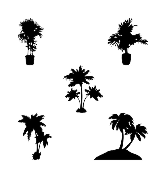 Silhouettes Modernes à La Mode Ensemble De Plantes Isolées Sur Fond Blanc, Image Détaillée. Vecteur