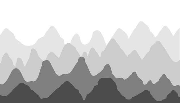 Vecteur des silhouettes de montagnes avec des gradients de couleurs sombres et claires dans un style noir et blanc