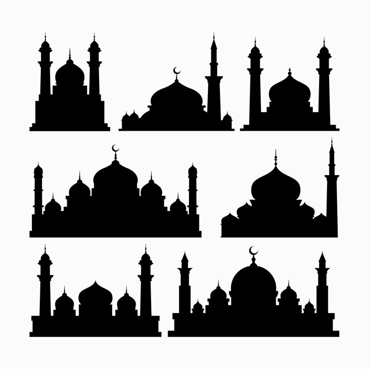 Vecteur les silhouettes des mosquées islamiques illustration vectorielle de fond plat du ramadan