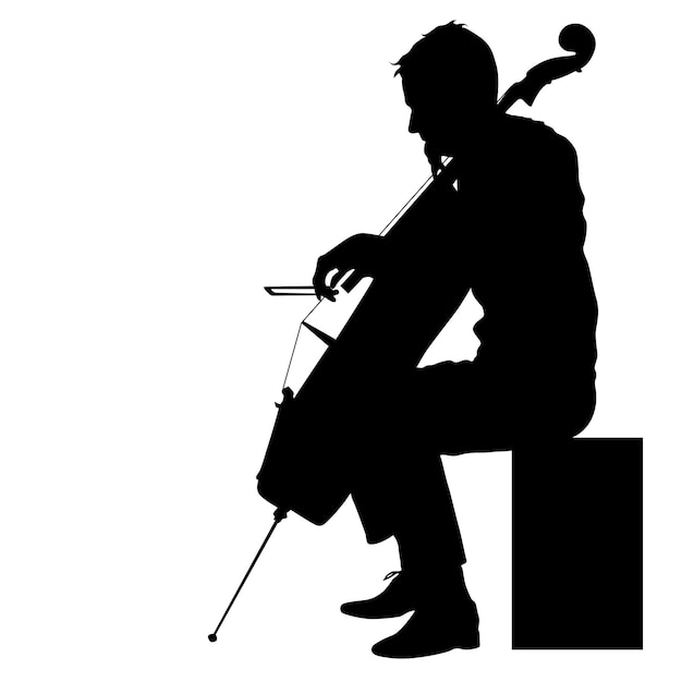 Vecteur silhouettes un musicien jouant du violoncelle sur un fond blanc