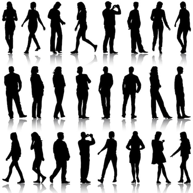 Silhouettes Noires De Beaux Hommes Et Femmes Sur Fond Blanc Illustration Vectorielle