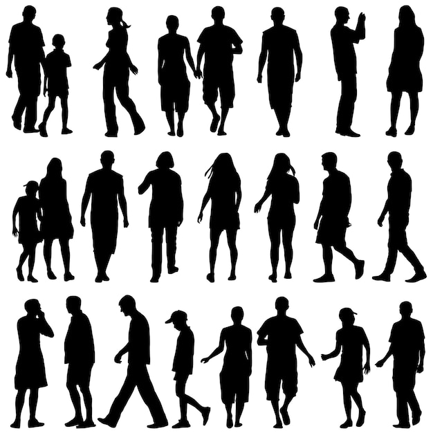Silhouettes noires de beaux hommes et femmes sur fond blanc Illustration vectorielle