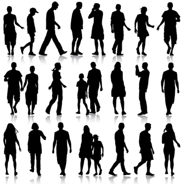 Vecteur silhouettes noires de beaux hommes et femmes sur fond blanc illustration vectorielle