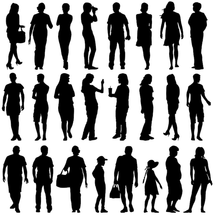 Vecteur silhouettes noires de beaux hommes et femmes sur fond blanc illustration vectorielle