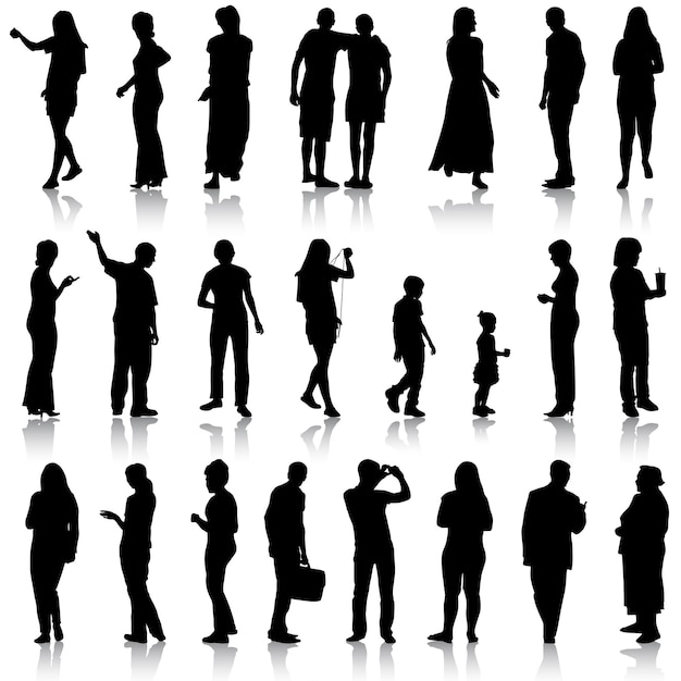 Vecteur silhouettes noires de beaux hommes et femmes sur fond blanc illustration vectorielle