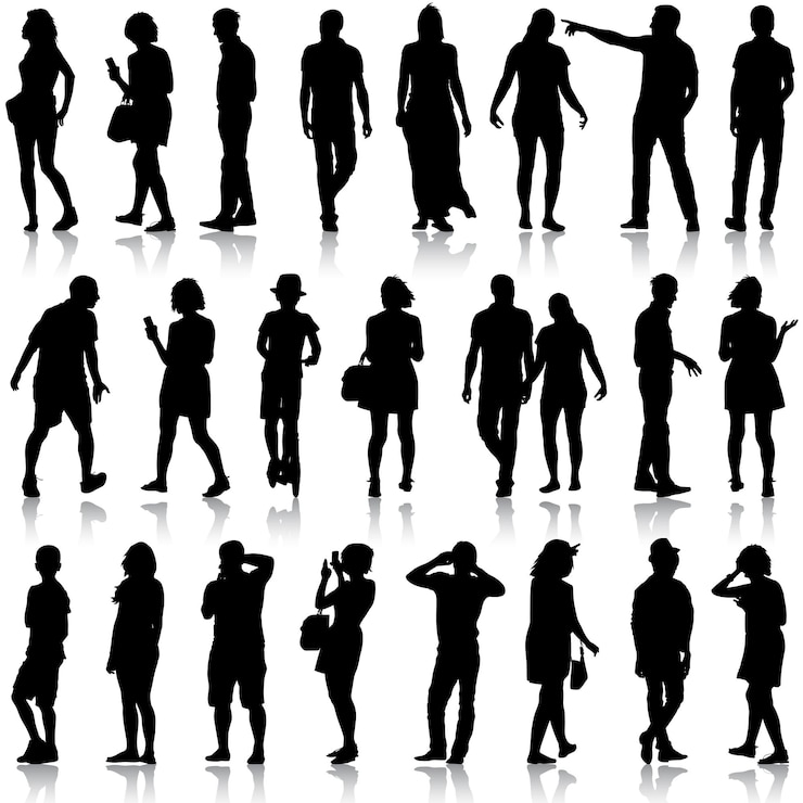 Vecteur silhouettes noires de beaux hommes et femmes sur fond blanc illustration vectorielle