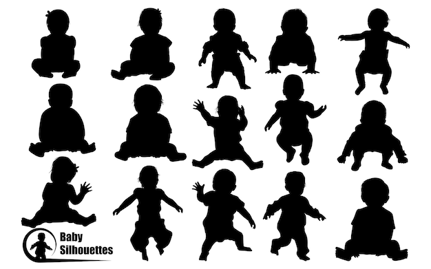 Vecteur silhouettes noires de bébé nouveau-né vecteur