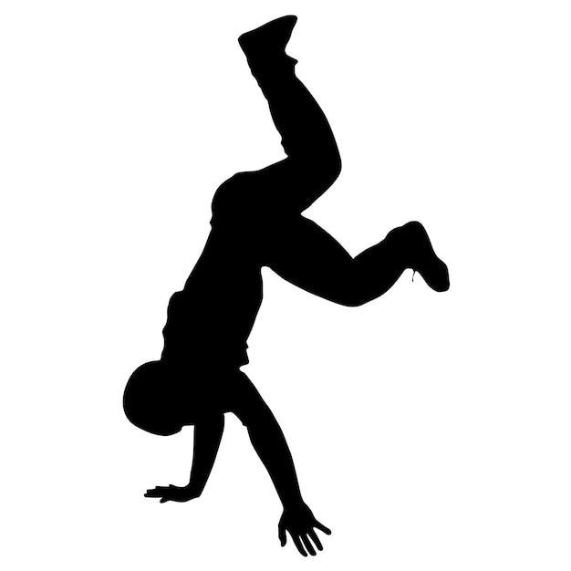 Silhouettes noires breakdancer sur fond blanc