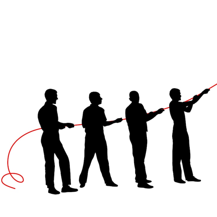 Vecteur silhouettes noires de personnes tirant ropeu illustration vectorielle