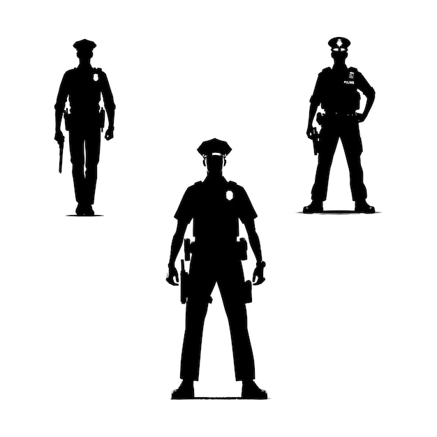 Silhouettes d'officiers de police sur fond blanc Illustration vectorielle