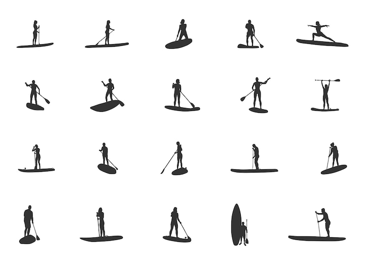 Vecteur silhouettes de paddleboard femme silhouette de paddleboard silhouette de paddleboard standup paddleboarding paddleboard svg paddleboard vecteur paddle surfeurs v01