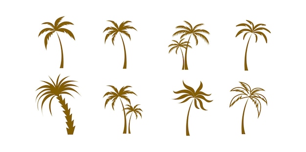 Silhouettes de palmiers tropicaux huit dessins divers nature brune