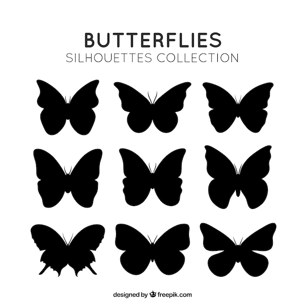 Vecteur silhouettes papillons pack