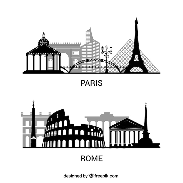 Vecteur silhouettes paris et rome emballent