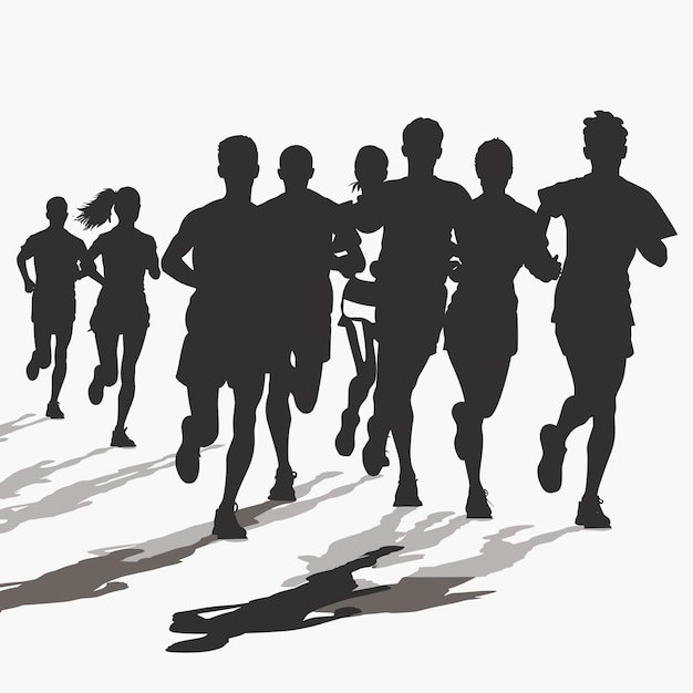 Silhouettes de personnes diverses courant ensemble en groupe