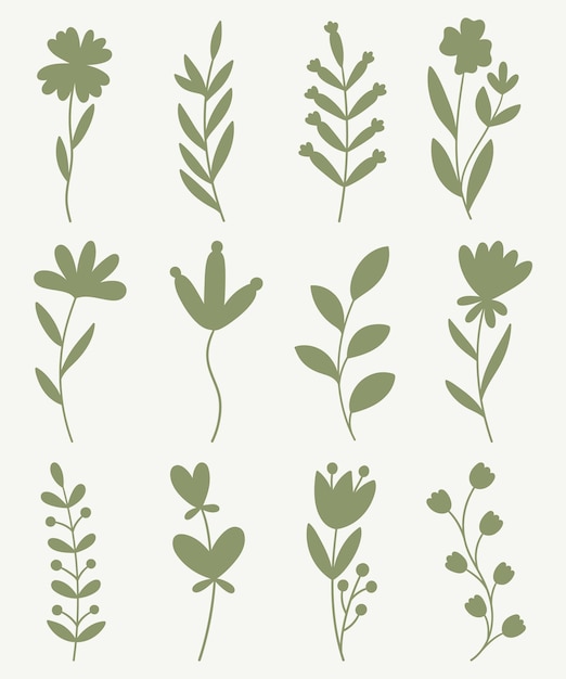 silhouettes de plantes et de fleurs