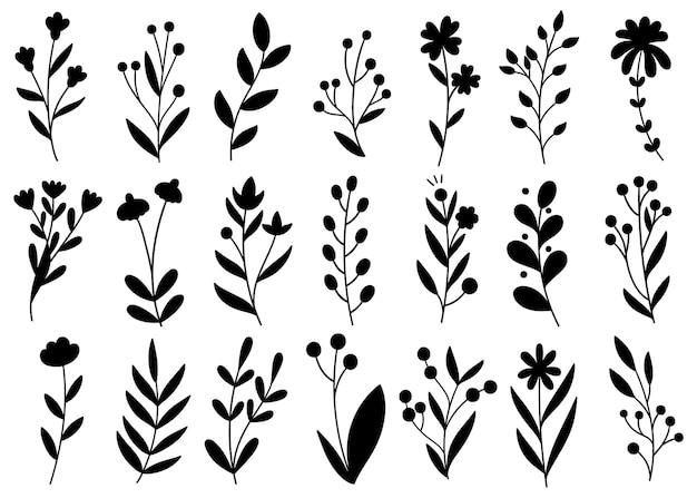 silhouettes de plantes et de fleurs