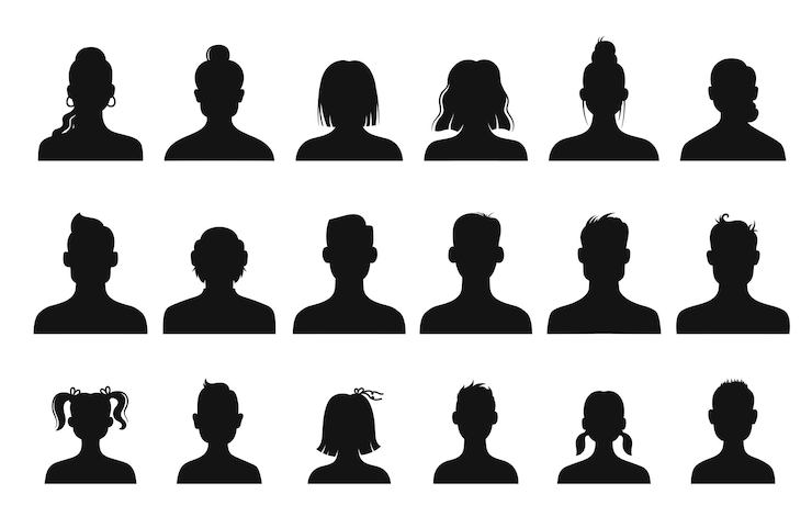 Vecteur silhouettes de profil d'avatar d'enfants personnes âgées