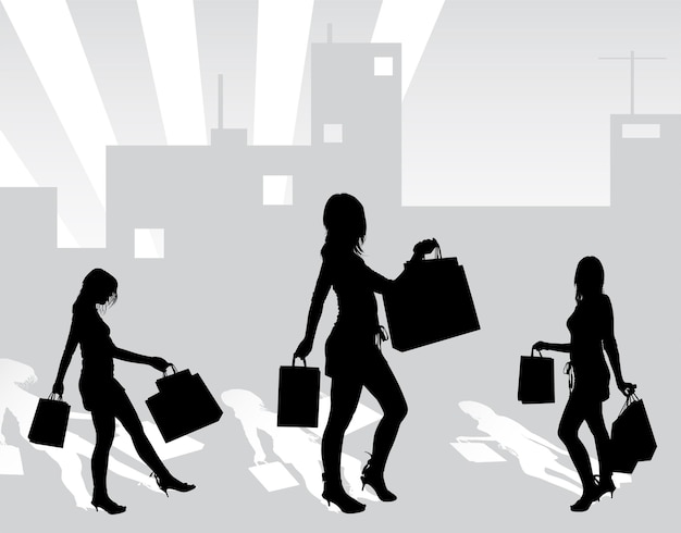 Silhouettes Shopping Filles Sur Fond Urbain