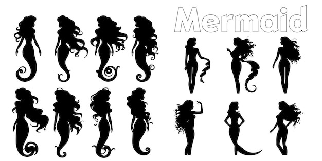 Silhouettes De Sirènes Et Hippocampes Vector Illustration