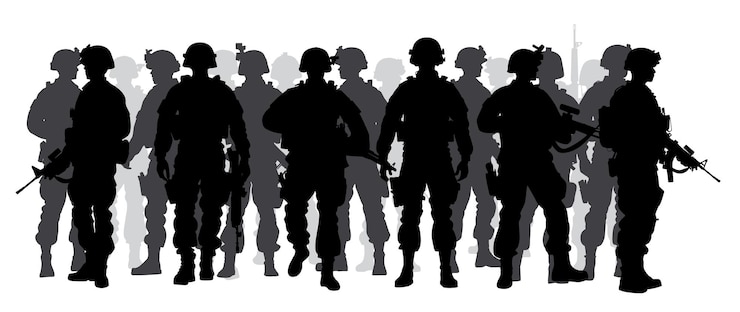 Vecteur silhouettes de soldats et de forces armées silhouettes d'armée de soldats soldats de l'armée avec silhouette de pistolet