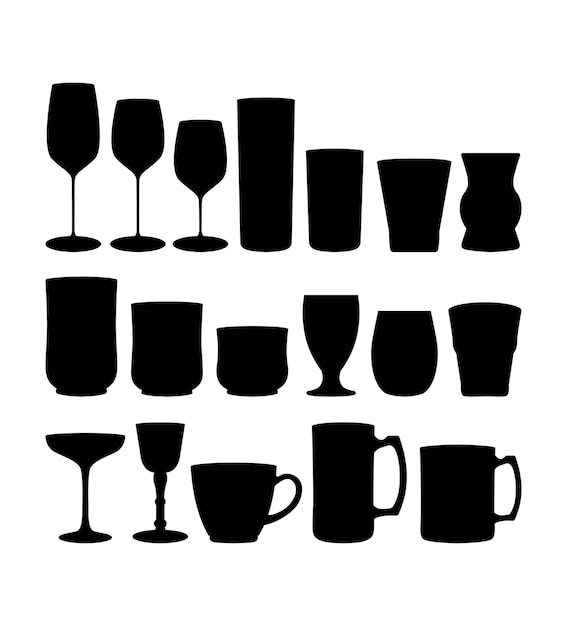 Vecteur silhouettes de verre et de tasse