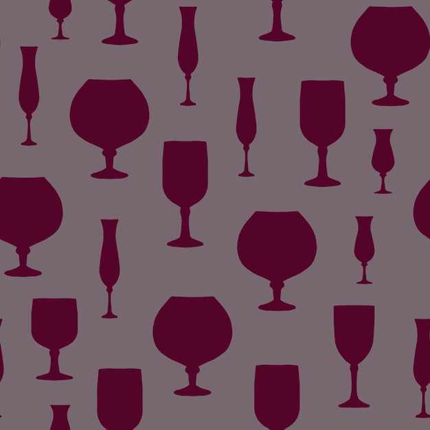 Silhouettes De Verres à Alcool. Modèle De Vecteur De Couleur Vin Pour Nappes, Serviettes, Publicité