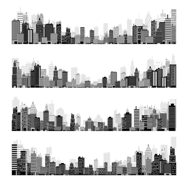 Silhouettes de la ville paysage urbain horizon de la ville panorama horizontal centre-ville centre-ville avec divers bâtiments