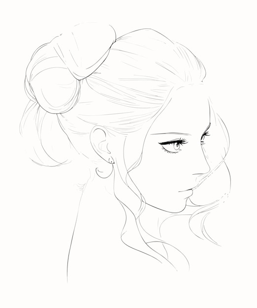 Un simple croquis d'une fille avec un chignon