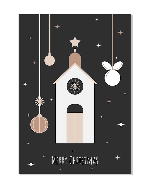 simple et élégante carte de joyeux noël avec un bâtiment dans le style minimaliste art graphique vectoriel pour les vœux de Noël