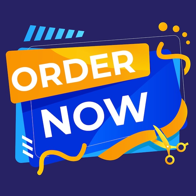 Simple Flat Order Now Banner de texte avec couleur rouge et bleue isolée sur fond jaune Design Orde