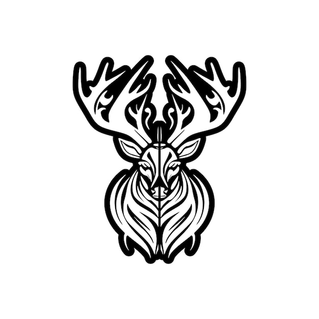 Un simple logo de cerf vectoriel bicolore avec des nuances de noir et blanc