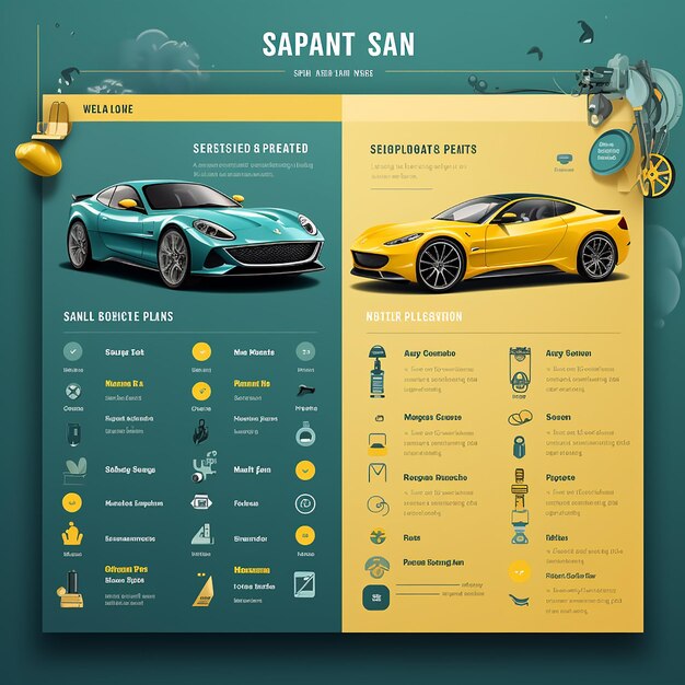 Vecteur un simple menu d'options de lavage de voiture utilisez uniquement les couleurs vert bleu et jaune