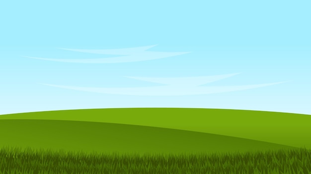 Un simple paysage de dessin animé avec des collines vertes et un ciel bleu