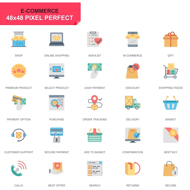 Simple Set E-Commerce et Shopping icônes plat
