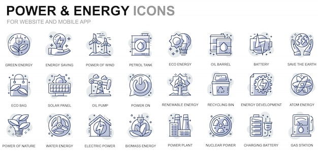 Vecteur simple set power industry et energy line icons pour sites web et applications mobiles