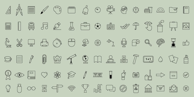 Simple Set Vector Icons école Fine Ligne