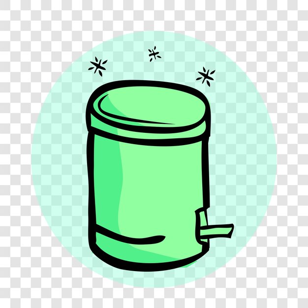 Simple vecteur vert clair dessin à la main croquis de mousseux fermé propre et bien rangé poubelle, avec une vague abstraite bleue sur fond d'effet transparent